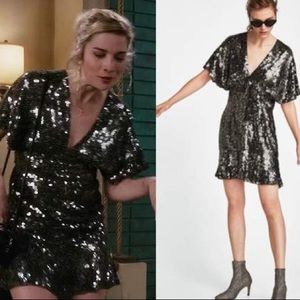 ZARA knit sparkly silver dress
